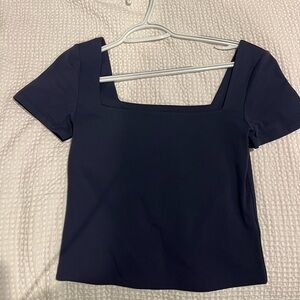 Babaton Navy Blue Square Neck Short Sleeve Top